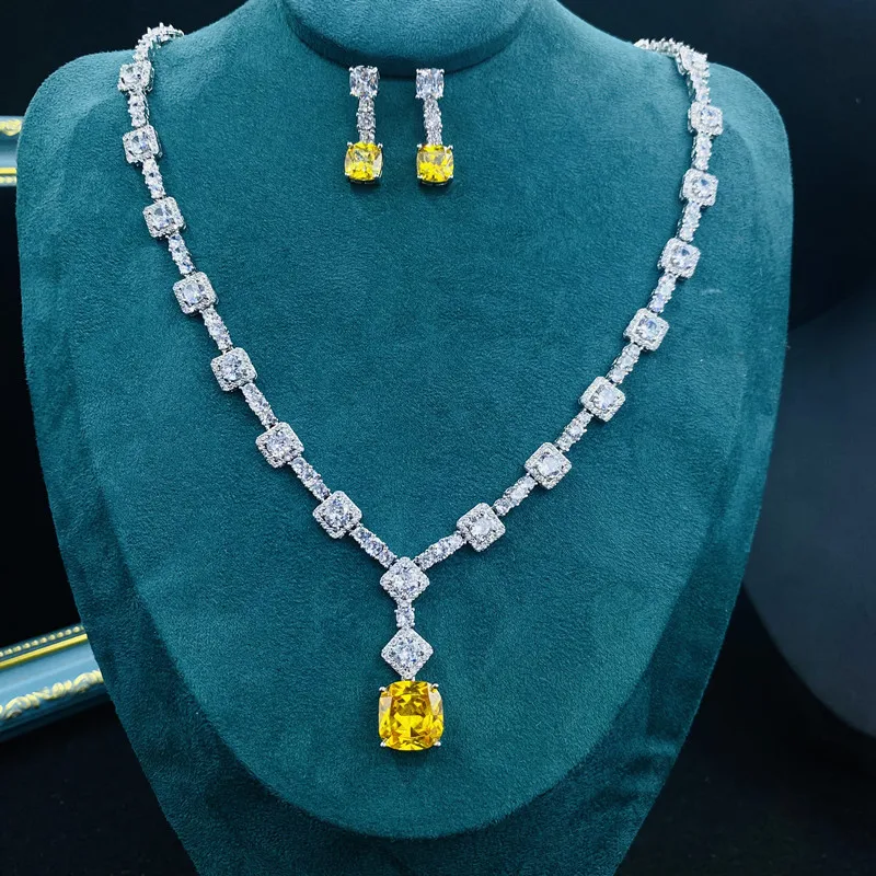 Yellow Aaa Cubic Zirconia 2pcs Necklace 