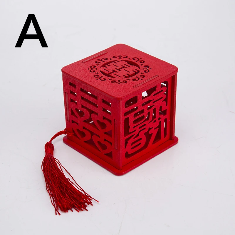 Tassel Candy Storage Box For Wedding Party Vintage Chinese Red Wooden Hollow Box Chocolate “Chinese Love”Container - Цвет: A-6.5x6.5cm