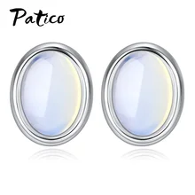 Корейский опал камень 925 Серебряный, овальной формы серьги гвоздики для женщин хрящевой пирсинг сережки модные ювелирные изделия