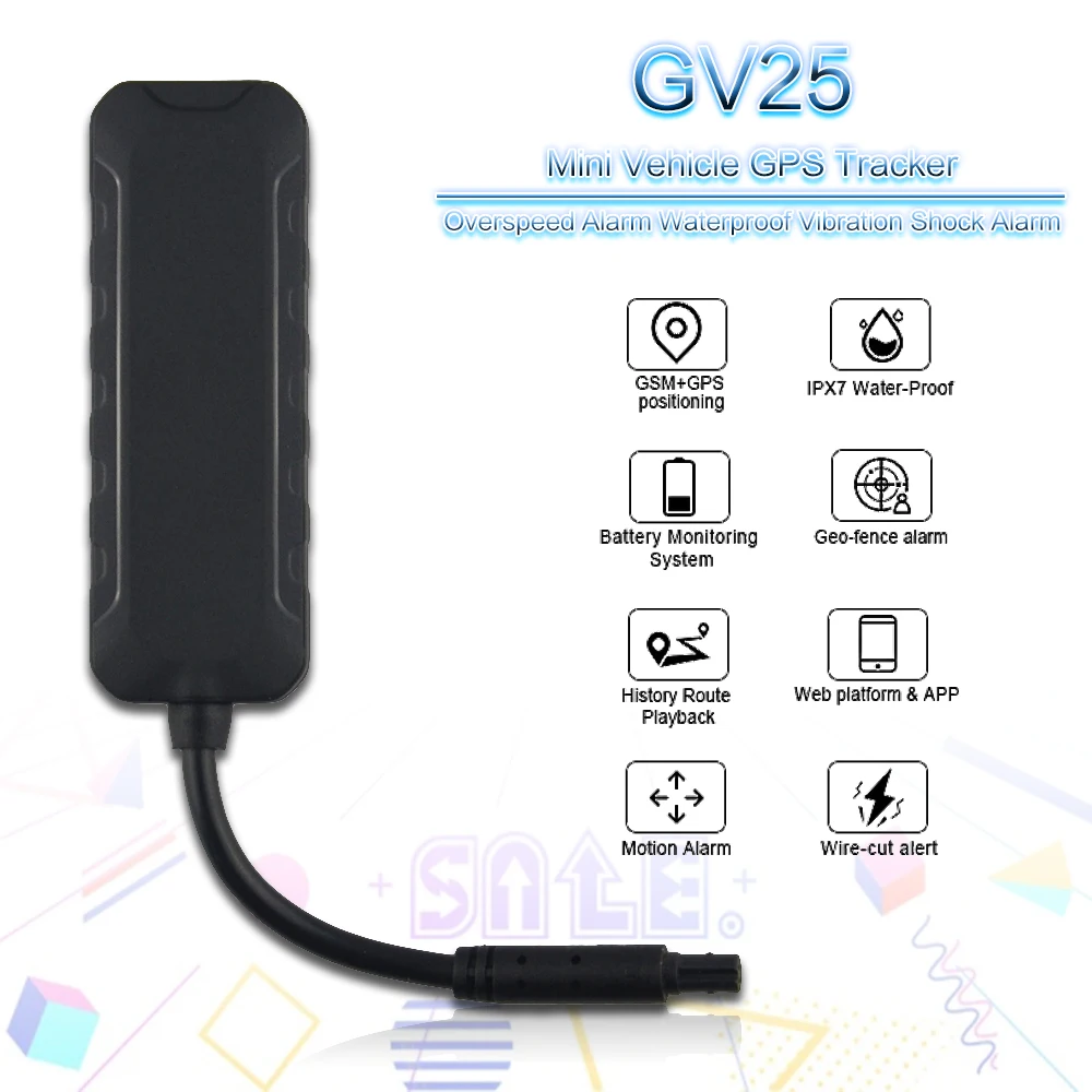Мини GPS трекер GV25/Wetrack Lite для транспортного средства с сигнализацией превышения