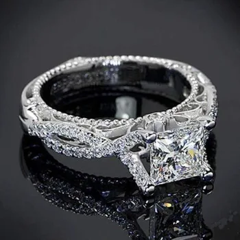 

Romantic Antique Female Ring AAAAA Square Zircon Cz Plated Anillos Silver Engagement Wedding Band Men's Ring For Women Size6-10