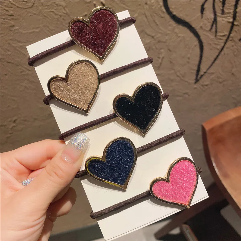 Fashion Sweet Head Rope Women's Simple Heart Hair Rubber Band Retro Gemoetric Solid Color Tie Hipster Accessories Girl |