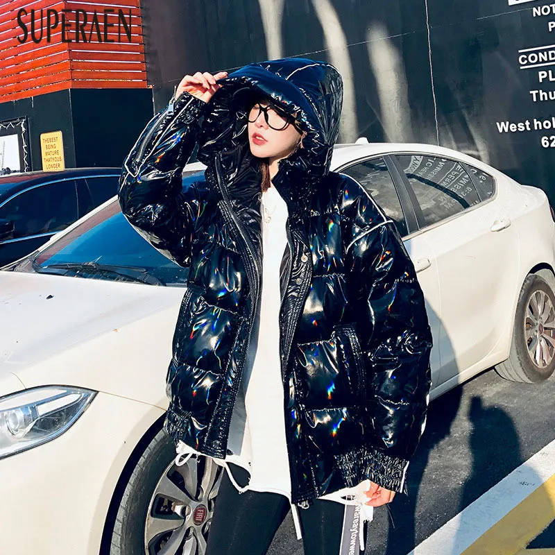 SuperAen, европейский стиль, толстые женские куртки, зима 2019, новые модные повседневные куртки с капюшоном, одноцветная женская одежда