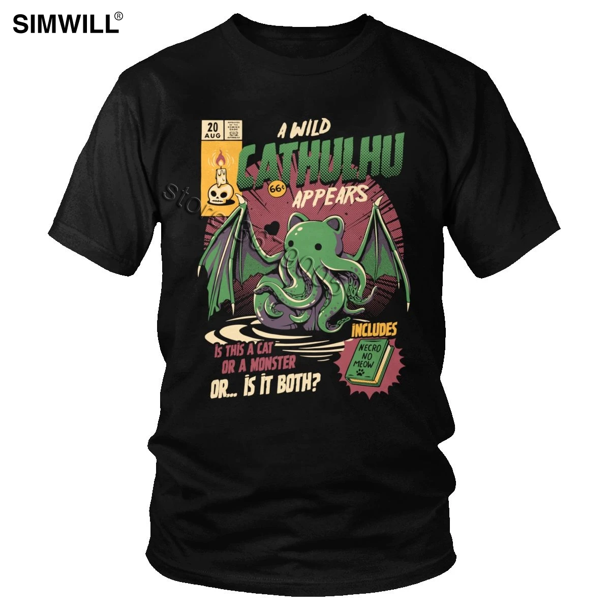 Забавная футболка с диким Cthulhu, летняя хлопковая Футболка с котом или монстром, футболка с короткими рукавами в стиле Харадзюку, Мужская футболка из фильма Kaiju loveccraft - Цвет: Черный