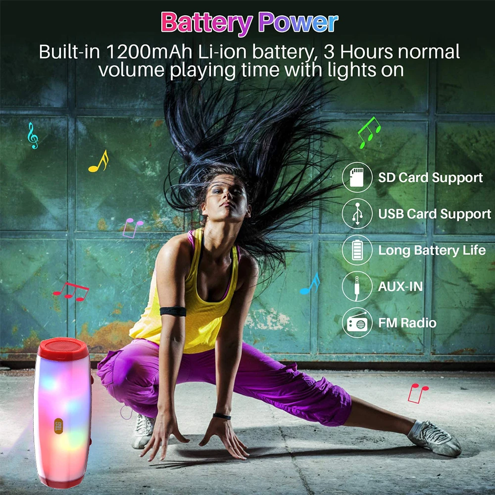 Bluetooth динамик со светодиодсветодиодный подсветкой сабвуфером портативный