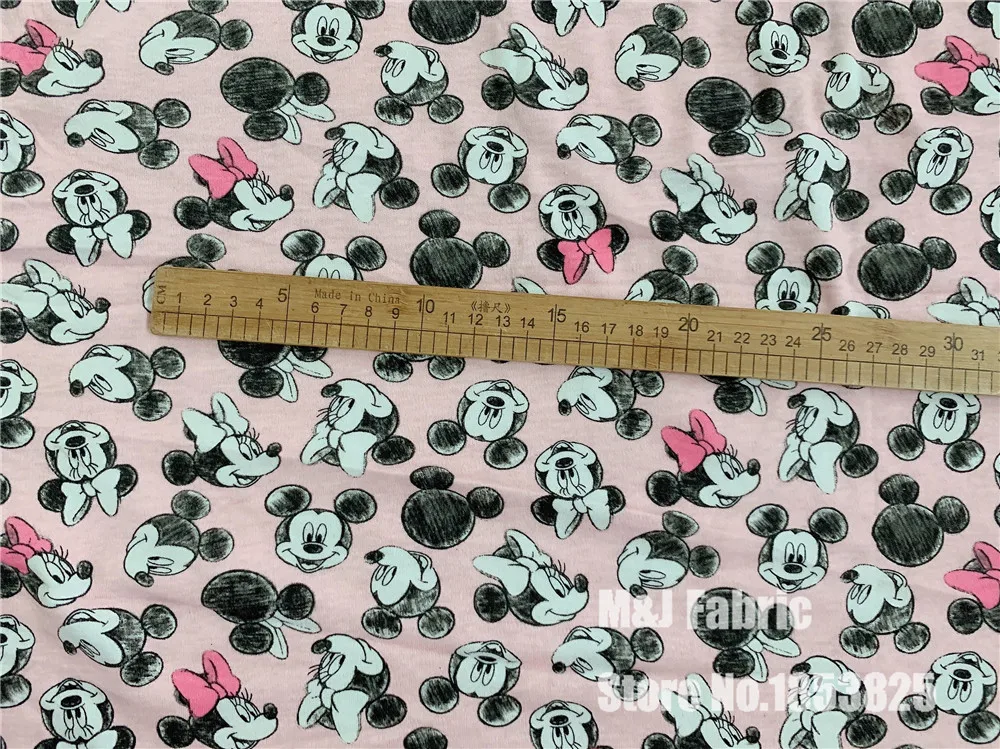 50*197 см мультфильм Микки Минни эластичность вязанная хлопковая ткань для шитья «сделай сам» Лоскутная работа мальчик рубашки Ночная рубашка с шапочкой