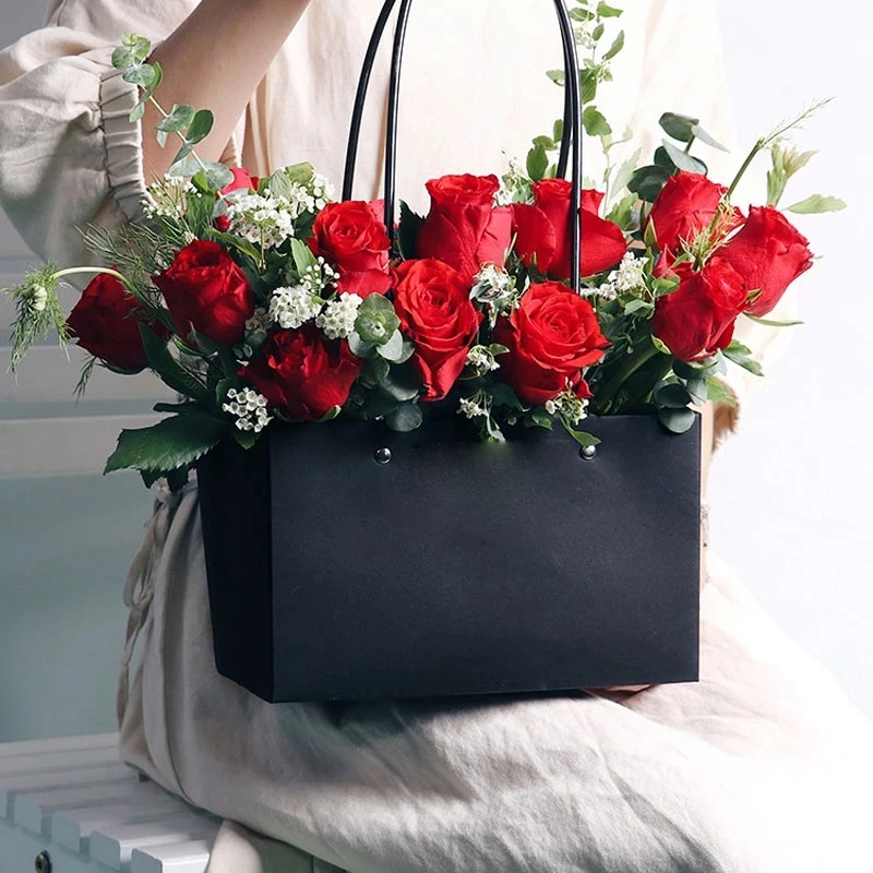 Portable Kraft Paper Bag Flower Bouquet Box Valentine