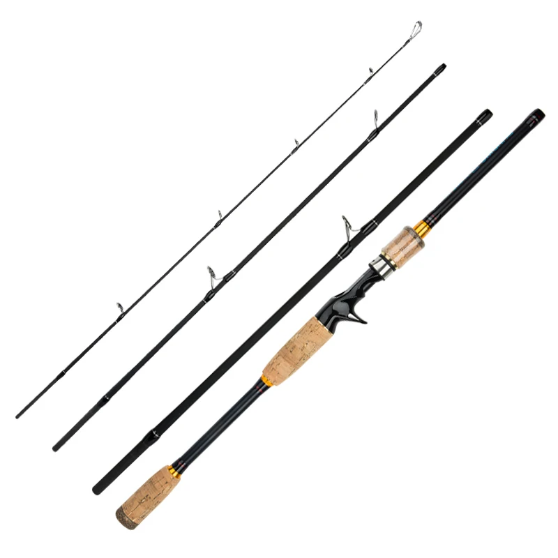 M power Carbon Fiber Travel Rod lure Fishing Rod 1.8m 2.1m 2.4m 2.7m 3m Spinning Casting Rod 4 Sections Travel Rod Cork Handle - Цвет: Черный