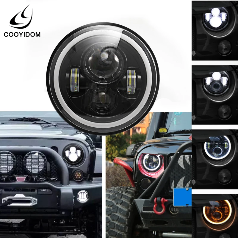 Мотоцикл 7 &quotсветодиодный фары 60 Вт Hi Lo Beam Halo Angel Eye DRL Янтарный указатель поворота