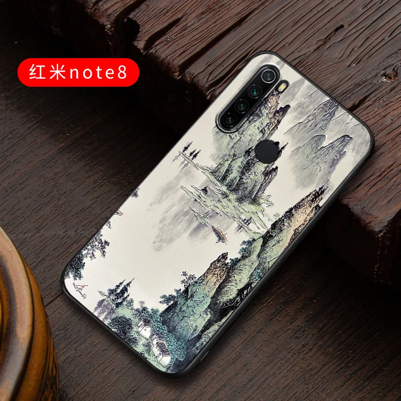 Чехол redmi note8 с тиснением в винтажном Восточно-Азиатском китайском и японском стиле для Xiaomi redmi note 8 pro, чехол с изображением Снежной Горы - Цвет: 1 redmi note 8