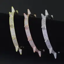 Хип-хоп, Полный AAA+ кубический цирконий, ледяные, блестящие, с заклепками, открытые браслеты, браслеты для женщин и мужчин, CZ, рэппер, ювелирные изделия, золото, серебро, Роза