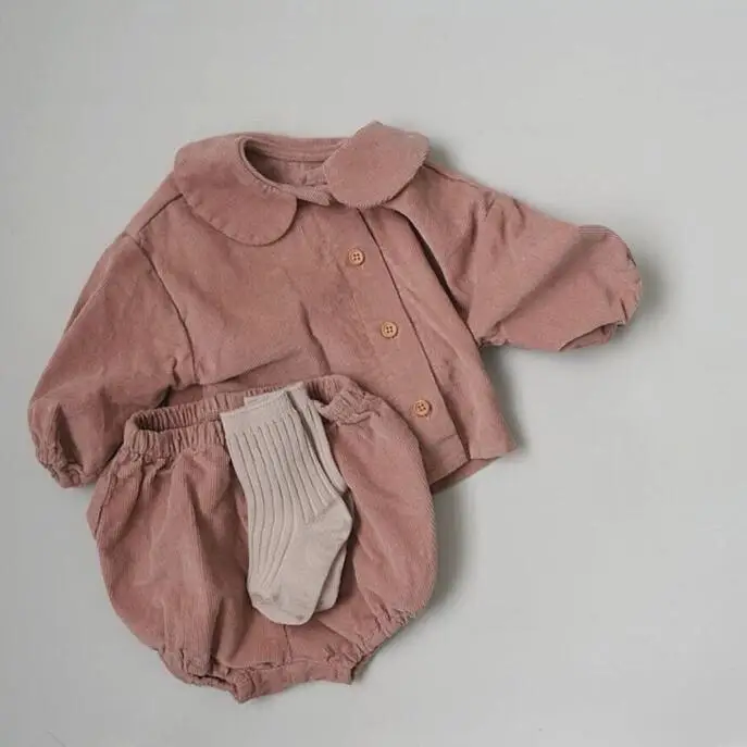 pink Ins/ зимняя одежда для девочек детская одежда вельветовое пальто и шорты в корейском и японском стиле Повседневная одежда из 2 предметов - Цвет: pink