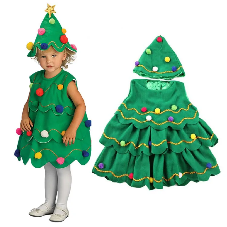 Fashion Kids Fancy Costumes for Girls Frocks Green Toddler Christmas Dress with Hats | Детская одежда и обувь