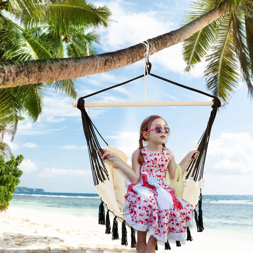 Hammock Chair Garden Swing Seat Portable  Swing Hanging Chair with Pillow Hanging Rope hook bag for Garden Courtyard Patable
