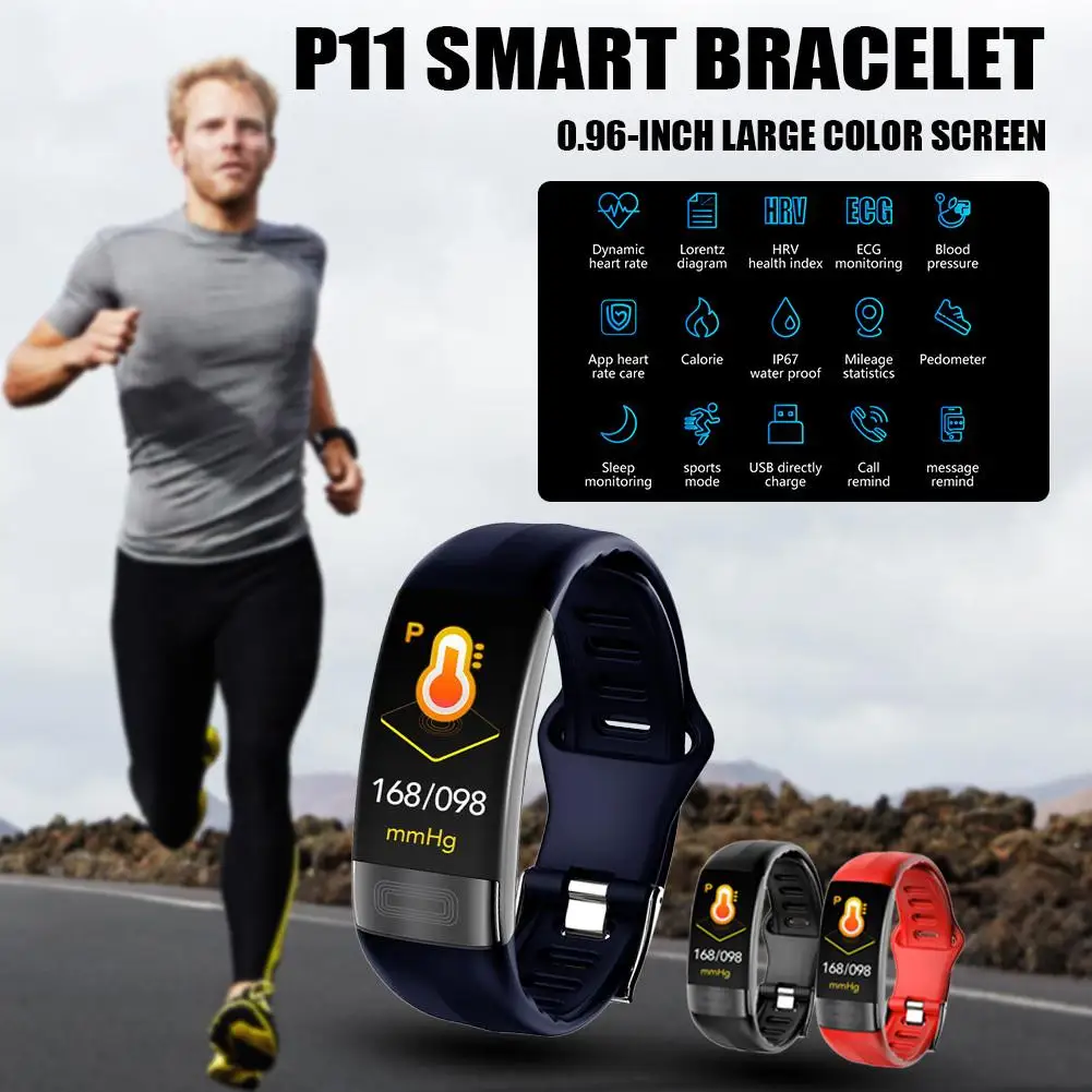 

P11 Smart Bracelet ECG Heart Rate Blood Pressure ECG HRV Health Index Detection Call Message Reminder IP67 Waterproof #CO