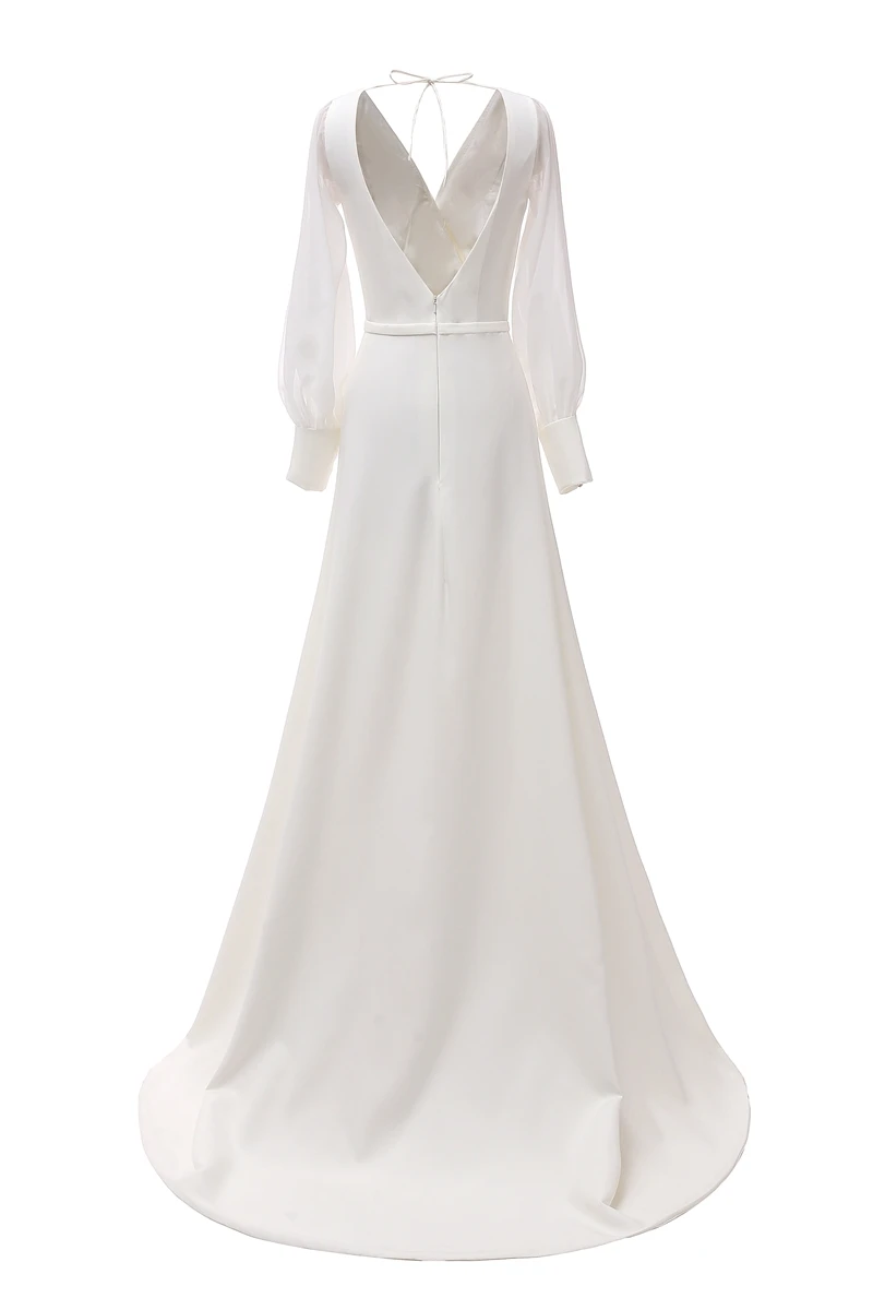 Реальное фото внутри длинный рукав простой сатин шифон свадебное платье