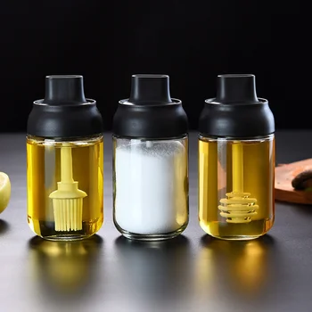 

250ML Spice Jar Storage Pepper Cruet Oil Bottle Spoon Cover Glass Moistureproof Honey Seasoning Bottle Kitchen Condiment Jar