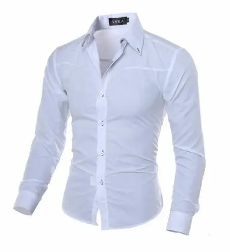 Новая роскошная мужская однотонная Повседневная Формальная рубашка с длинным рукавом приталенная деловая рубашка рубашки топы - Цвет: Белый