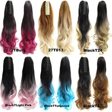 

JOY&BEAUTY Ombre 10 Color Wavy Clip on Hairpiece Extensions Pony Tail High Temperature Fiber Synthetic Hair Claw Ponytails