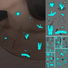 Luminous Tattoos Adult Women Men Paper Crane Girl Small Pattern Waterproof Temporary Tattoo Stickers Body Art Neck Glowing Tatto