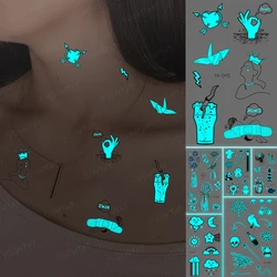 Luminous Tattoos Adult Women Men Paper Crane Girl Small Pattern Waterproof Temporary Tattoo Stickers Body Art Neck Glowing Tatto