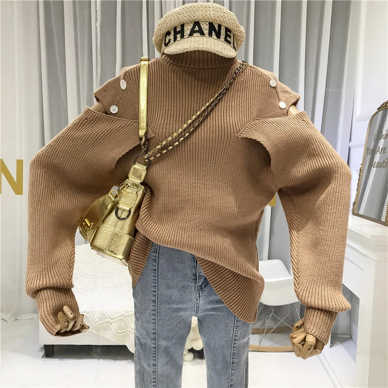 

Hollow Out Women Sweater and Pullovers 2019 Autumn Winter Designer Solid High Street O-Neck Women's Free Knitted Sweater