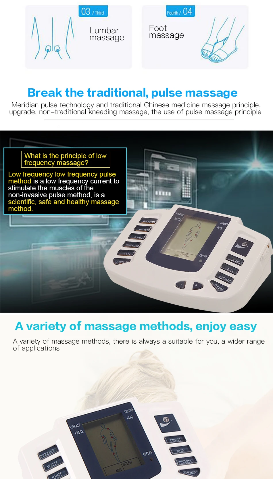 Russian/English Full Body Tens Acupuncture Electric Therapy Massager ABS Stimulator Meridian Physiotherapy EMS Medical Device