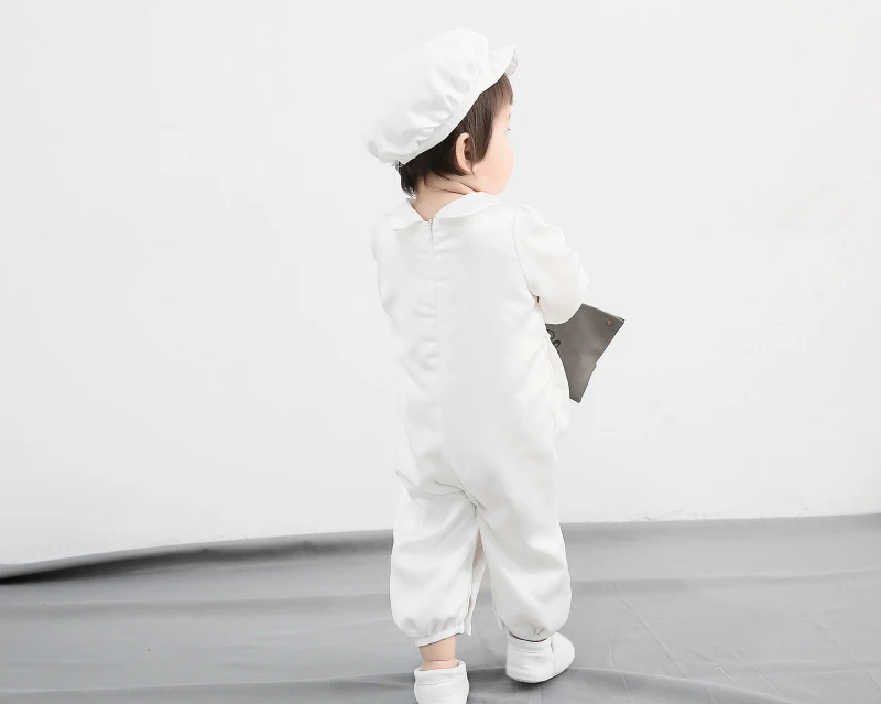 Крестильные костюмы с шапкой для маленьких мальчиков, детский хлопковый комбинезон с длинными рукавами для новорожденных, нарядная одежда для торжественных случаев комплект для крещения из белого сатина для мальчиков