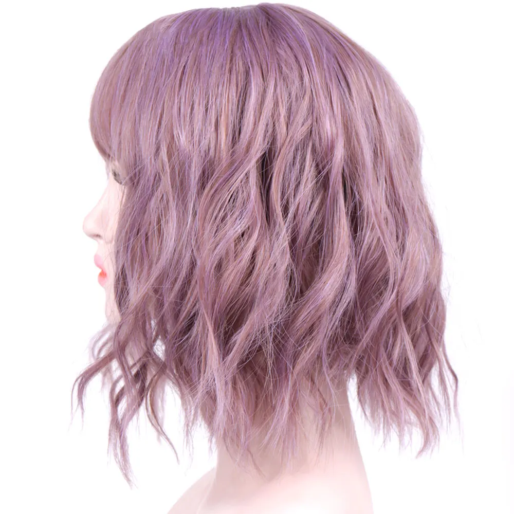 LiangMo Similler розовый короткий синтетический парик для женщин волнистые волосы косплей парик с челкой