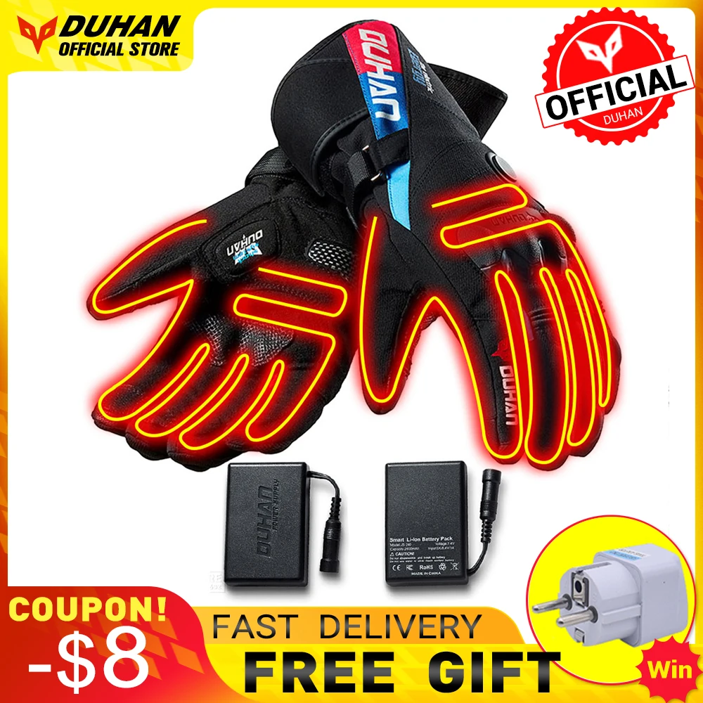 Hot Products! DUHAN Motorcycle Heating Gloves Battery Powered Moto Guantes Winter Waterproof Riding Gloves Outdoor Keep Warm Guantes Para Moto