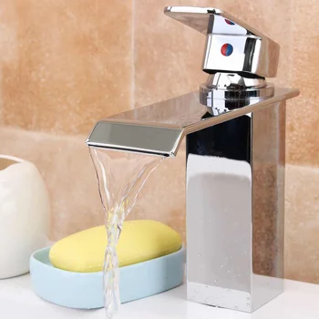 

NEW Hot Cold Quartet Curved Mount Waterfall Bathroom Faucet Vanity Vessel Sinks Mixer Tap Cold And Hot Water Tap