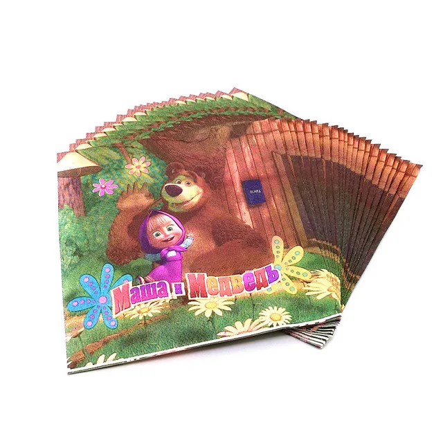 Cartoon Brown Bear Theme Paper Cup Plate Napkin Flag Hat Cap Straw Kids Favor Birthday Party Decoration Disposable Tableware - Цвет: 20pcs Napkin
