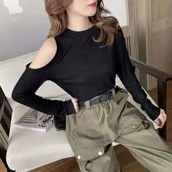 

Female suits 2019 Ins exposed shoulder long sleeve top + pair of leggings overalls