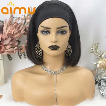 

Short Bob Headband Wig Full Machine Made Wig Blunt Cut Straight Human Hair Wigs for Black Women 150% Density Remy Hair Brazilian