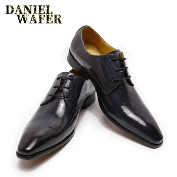 

SHOES MEN GENUINE LEATHER SHOES OFFICE WEDDING FORMAL DRESS SHOE HAND-POLISHED LACE UP POINTED TOE OXFORD MAN SHOES