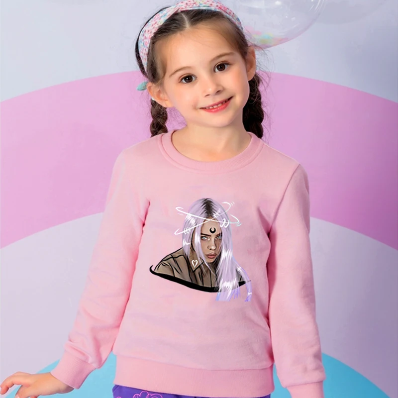 Billie Eiish Children's Hoodies Sweatshirts Girl Kids Girls Pink Tshirt Pullover Tops for Baby Boys Autumn Clothes 2-14 Years