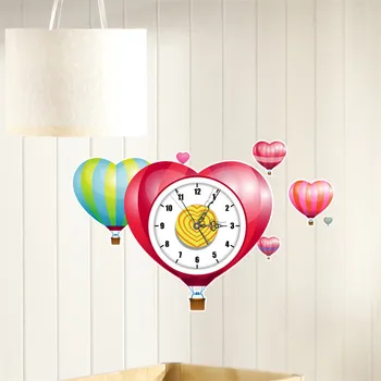 

Heart Shaped Hot Air Balloon 3D Wall Clock DIY Decor Sticker Disk Mute Movement Fancy Self Adhesive Watch For Livingroom Bedroom