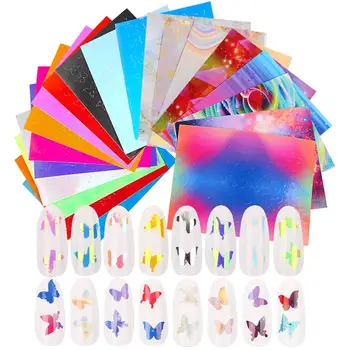 

24 Sheets/Set Kapmore Nail Sticker Fashion Colorful Butterfly Pattern Nail Art Decal DIY Shining Manicure Sticker for Women