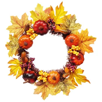 

Artificial Fall Wreath Pumpkin Garland Maples Leaf Home Wall Thanksgiving Halloween Decor HFing