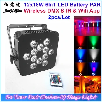 

2pcs 12x18W RGBWA+UV 6In1 LED Battery Wireless DMX Flat Par Light With IR Remote Wifi Phone App Control 12pcs 5In1 Battery PAR