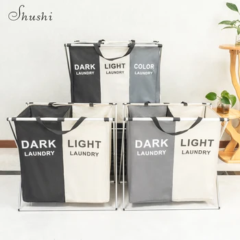 

Shushi Foldable Dirty Clothes Laundry Basket Organizer Three Grid Home Printed Laundry Hamper Sorter Waterproof Laundry Hamper