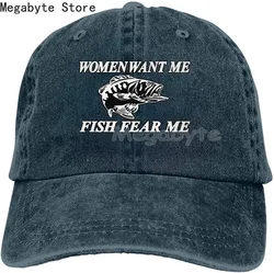 Women Want Me Fish Fear Me Washed Baseball Cap Trucker Hat Adult Unisex Adjustable Dad Hat Summer Breathable Stretch Hats
