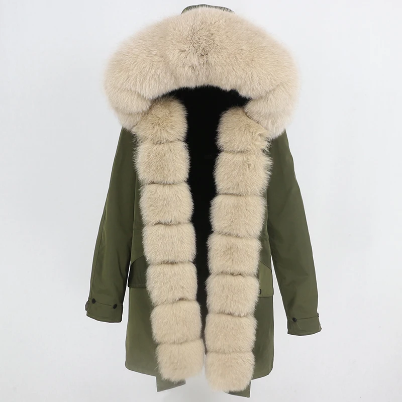 OFTBUY Водонепроницаемая длинная парка зимняя куртка Женское пальто из натурального меха натуральный Лисий меховой капюшон, воротник теплый съемный уличная Роскошная Новинка - Цвет: green dark beige