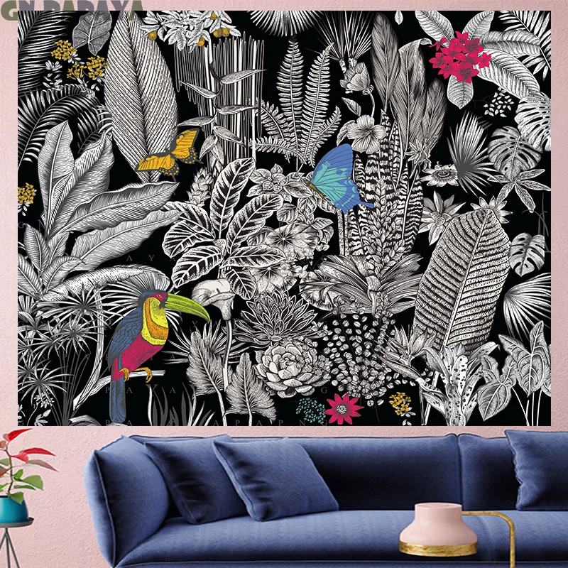 

Nordic Style flower tropical Tapestry Wall Hanging plantain retro macrame Polyester white mandalas tapestry wall hanging flower