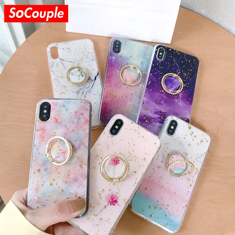 SoCouple кольцо из ТПУ чехол-держатель для iphone 7 8 6 6s plus чехол для iphone XR 11 Pro X Xs Max мраморный Золотой фольга кольцо держатель чехол