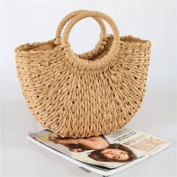 

Straw Bag Women's Bags Rattan Wooden 2020 New Straw Vacation Package Ins Same Hand-woven Yue Liang Bao Beach Summer Style Shape