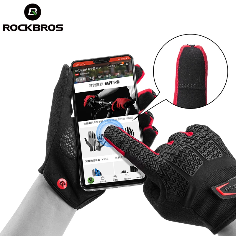 ROCKBROS GEL Silicone Cycling Gloves Fleece Full Finger Touch Screen MTB Road Bike Gloves Motorcycle Winter Bike Accessories 3
