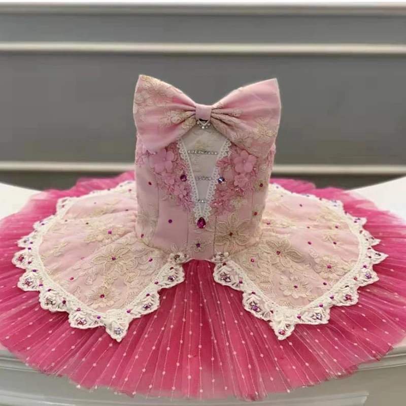 

FLTOTURE Girls Rose Red 10 Layers Bowknot Plum Sugar Fairy Costumes Pancake Platter Tutu Skirt For Ballet Variation XW-131