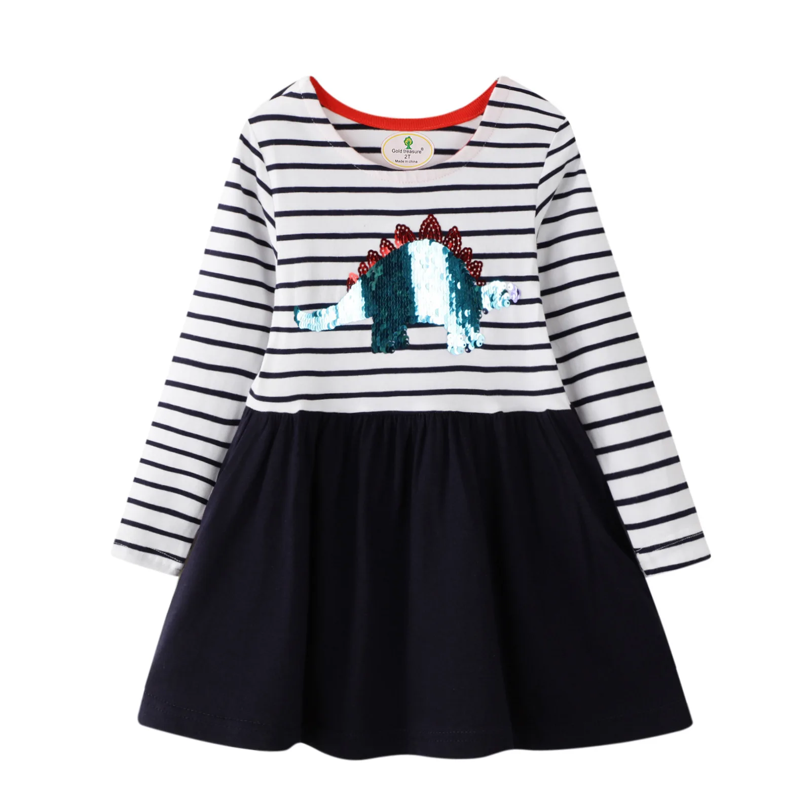 

Autumn New Style European And American Style Brand Gril's Dress Knitted Long Sleeve CHILDREN'S Dress Pure Cotton Sequin Girls Dr