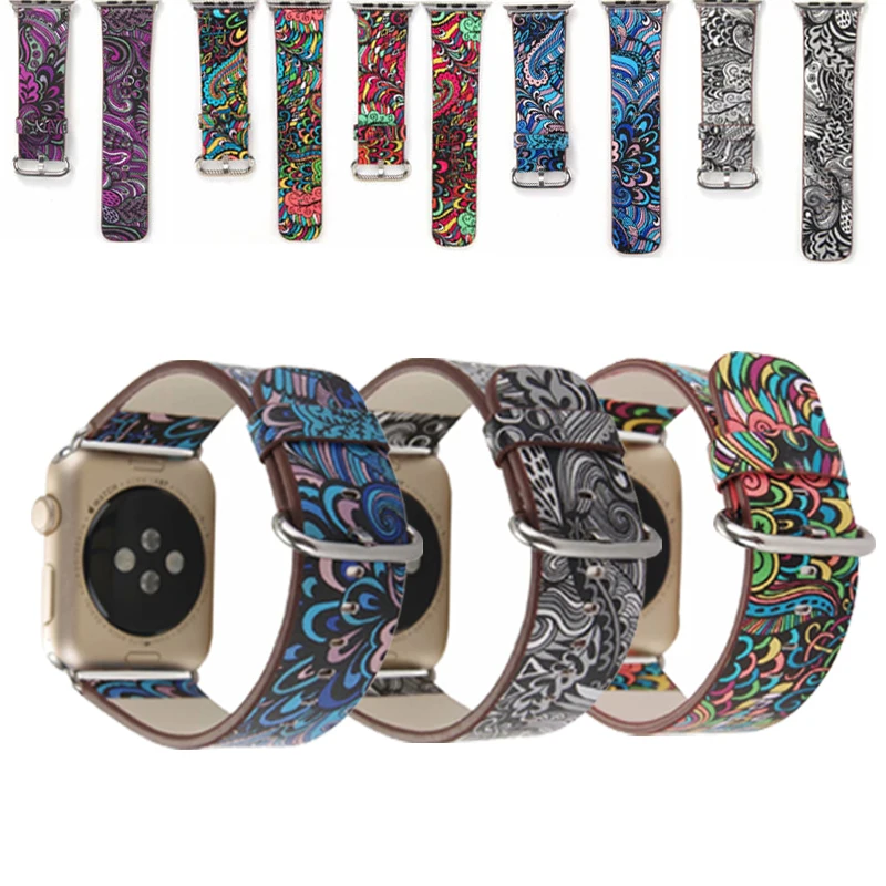 

Leather sport bands for apple watch band 5 4 42mm 38mm National Style Bracelet strap for iWatch Series 3 2 1 44mm 40mm accessory